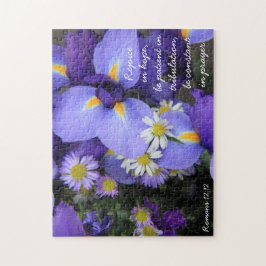 Lila Iris, Bible Verse om Hope, Romans 12:12 Pussel