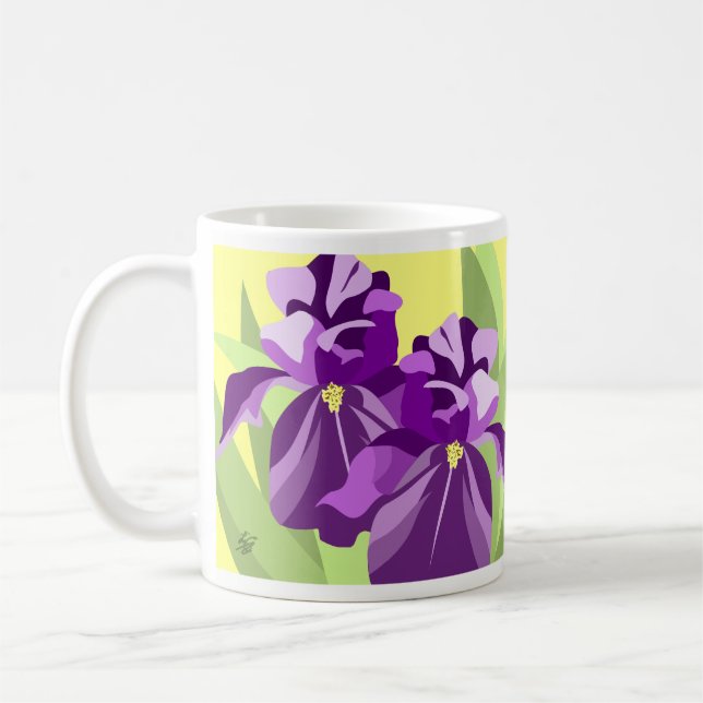 Lila Iris Blomdesign Kaffemugg (Vänster)