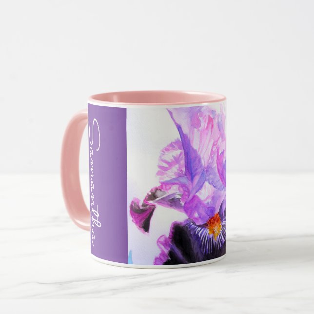 Lila Iris Blomma Akvarell Kvinna Irisar Mugg (Framsida vänster)