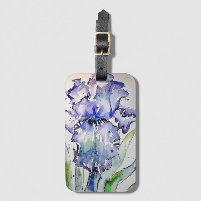 Lila Iris Blomma Blommig Akvarell Resväskemärke Bagagebricka (Framsida vertikal)