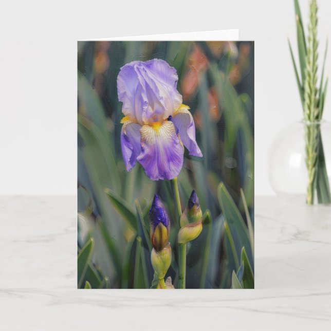 Lila Iris Blomma Blommig Konst Trädgård Notkort Kort (Framsida)