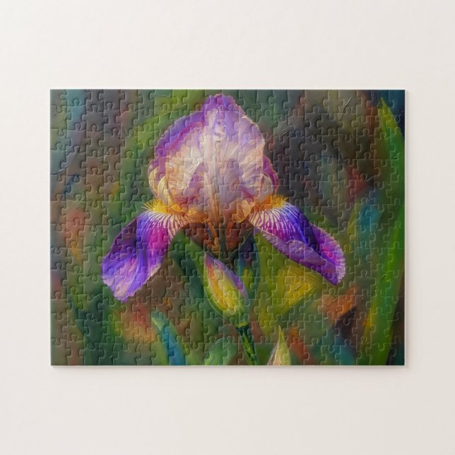 Lila Iris Blomma Konst Blommig Trädgård Pussel (Horisontell)