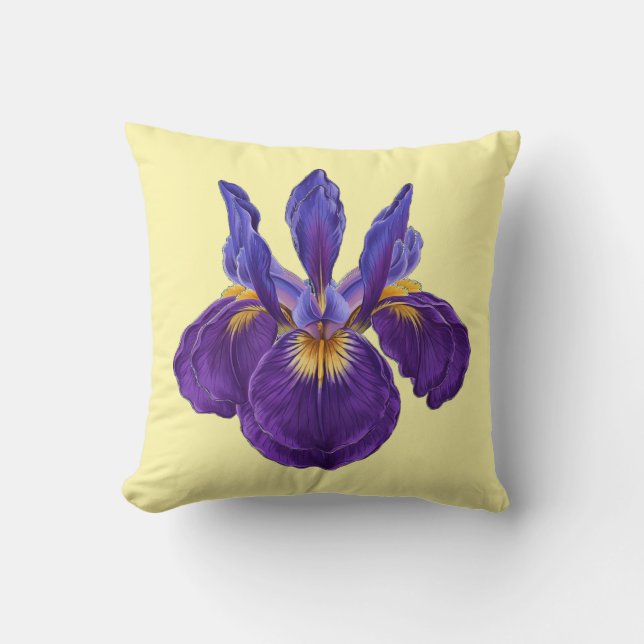 Lila Iris Blomma Vattenfärg Botanisk Blommig Konst Kudde (Framsida)
