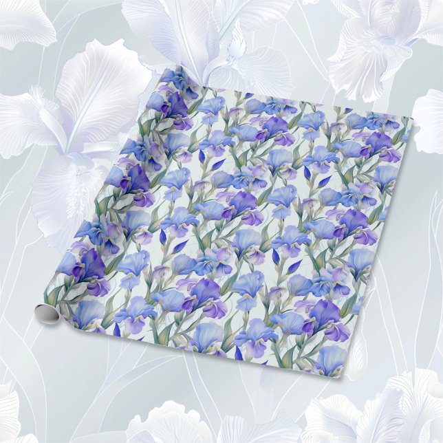 Lila Iris Blommigt 25:e Bröllop-årsdagen Presentpapper (Purple Iris 25th Wedding Anniversary wrapping paper)