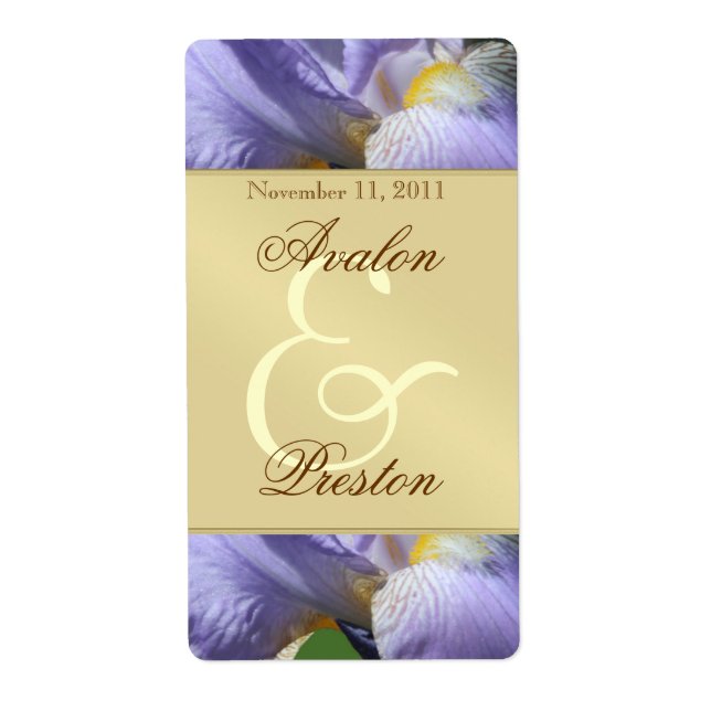 Lila Iris Blommigt Guld Vin Bröllop-etikett Fraktsedel (Framsidan)