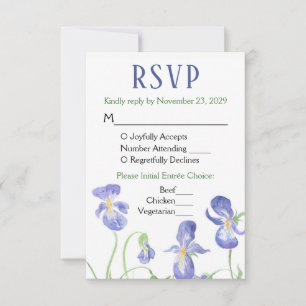 Lila Iris Blommigt OSA Bröllop Response Meal Menu Kort