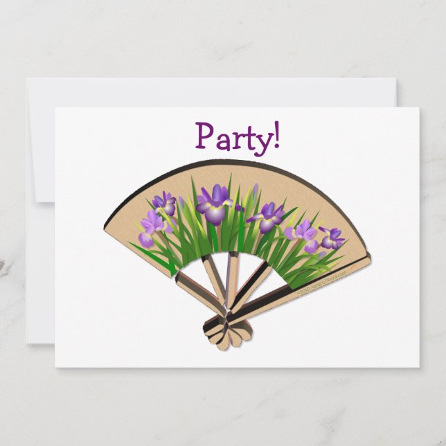Lila Iris-blommor på japanska Fläkt-designen Inbjudningar (Framsida)