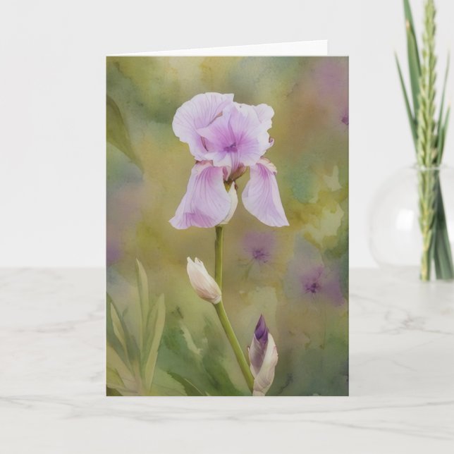 Lila Iris Blomsterträdgård Art Note Card Kort (Framsida)