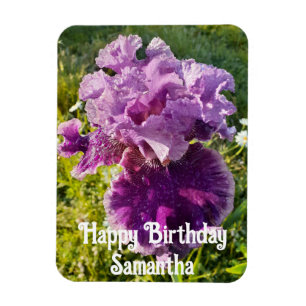 Lila Iris Blomsterträdgård blommigt Birthday Magne Magnet