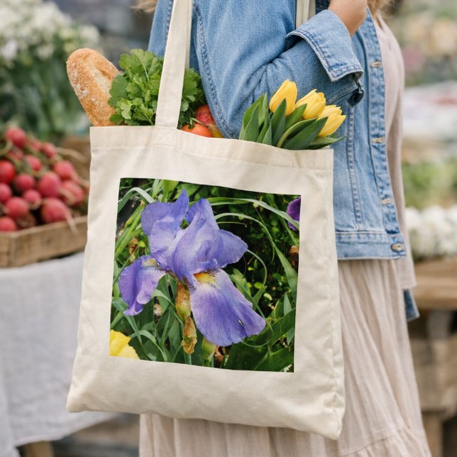 Lila Iris Botanical Tote Bag Tygkasse (Skapare uppladdad)