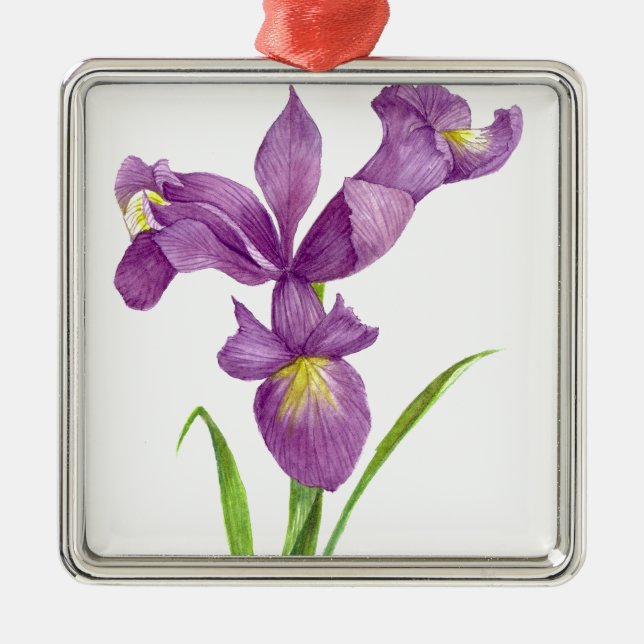 Lila Iris botaniska Blommigt Art Julgransprydnad Metall (Framsidan)
