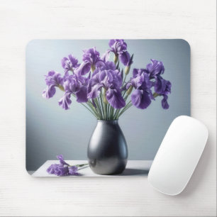 Lila Iris Bouquet i Pewter Vas Musmatta