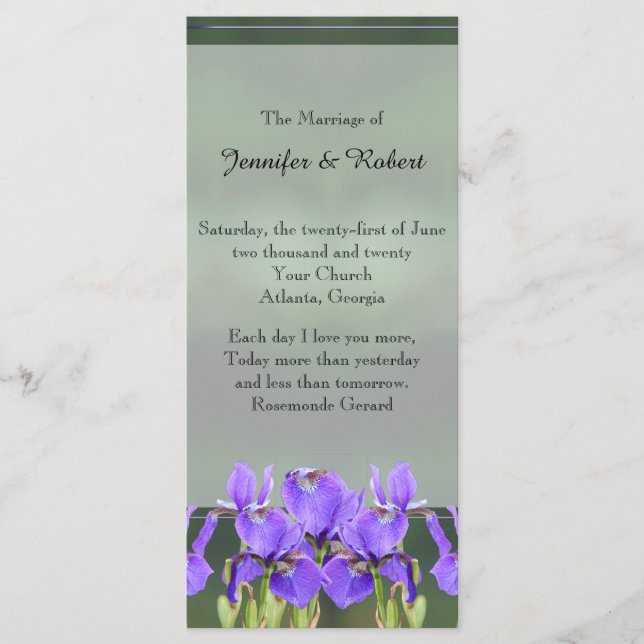 Lila Iris Bröllopsprogram Program (Framsida)