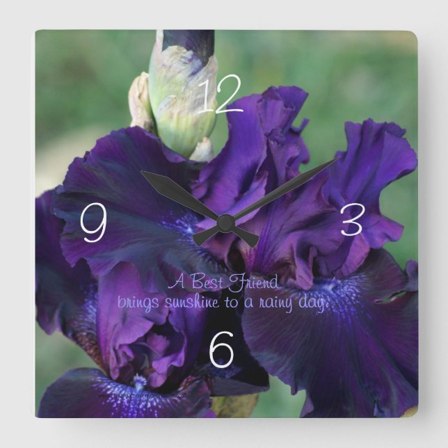 Lila Iris Clock-personalize Fyrkantig Klocka (Framsida)