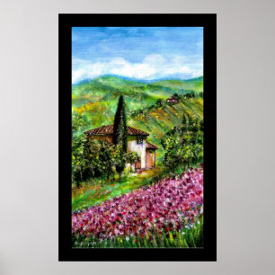LILA IRIS FÄLT I GRÖNT TUSCANY LANDSCAPE POSTER