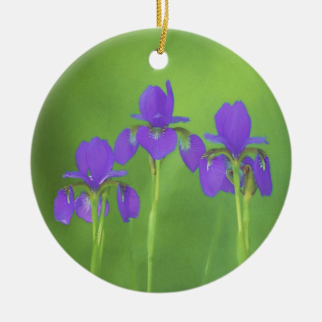 Lila Iris-färgning - originalblomma Julgransprydnad Keramik (Framsidan)