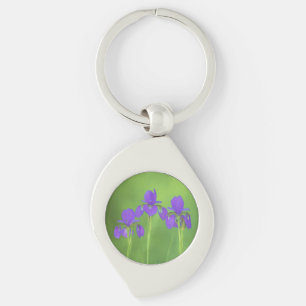 Lila Iris-färgning - originalblomma Swirl Silverfärgad Nyckelring