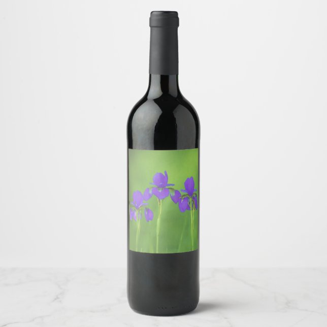 Lila Iris-färgning - originalblomma Vinflaska Etikett (Framsida)