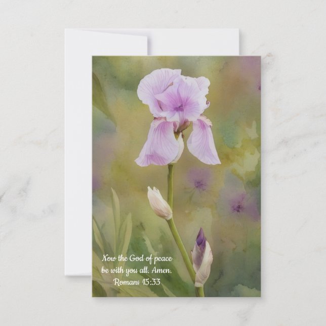 Lila Iris Flower Art Bible Verse Note Card Tack Kort (Framsida)