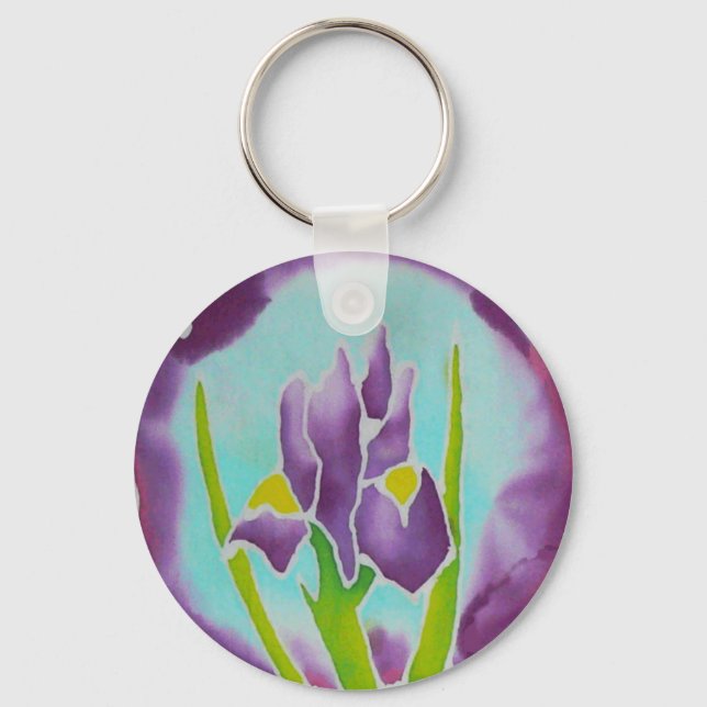 Lila Iris Flower Batik Art Nyckelring (Framsida)