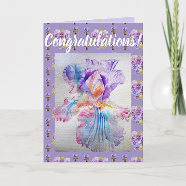 Lila Iris Flower Blommigt Conrgatations art Card Kort (Framsida)