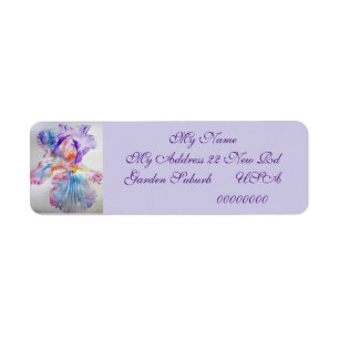 Lila Iris Flower blommigt Returetiketter Returadress Etikett
