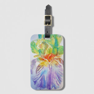 Lila Iris Flower Blommigt Watercolor Luggage Tag Bagagebricka