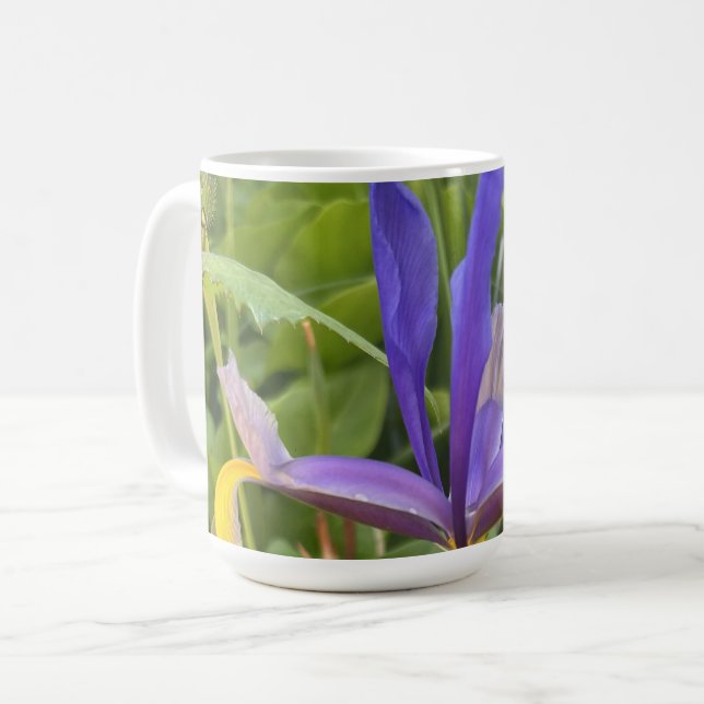 Lila Iris Flower Exdoor Garden Nature Photo Kaffemugg (Framsida vänster)