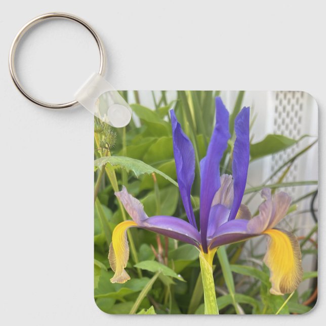 Lila Iris Flower Exdoor Garden Nature Photo Nyckelring (Framsida)