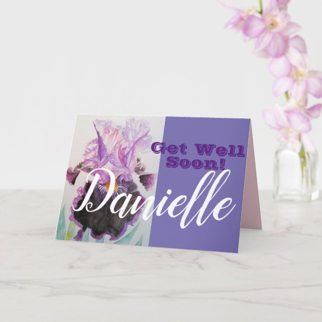 Lila Iris Flower Get well Snart Womans Namn Card Kort (Orkide)