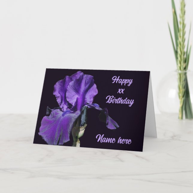 Lila Iris Flower Personlig Birthday Kort (Framsida)