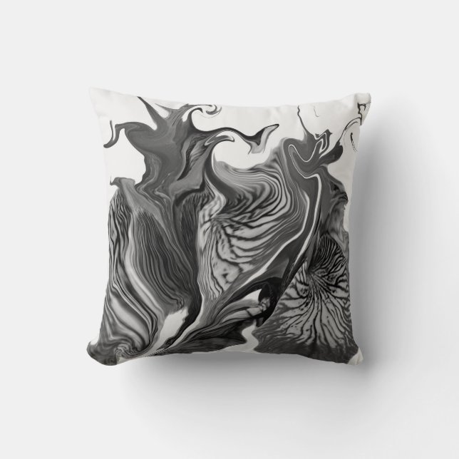 Lila Iris Flower Swirls / Black & White / Kudde (Framsida)