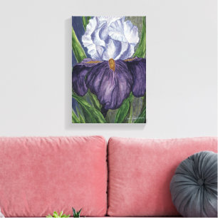 Lila Iris Flower Watercolor Paeing on Canvas