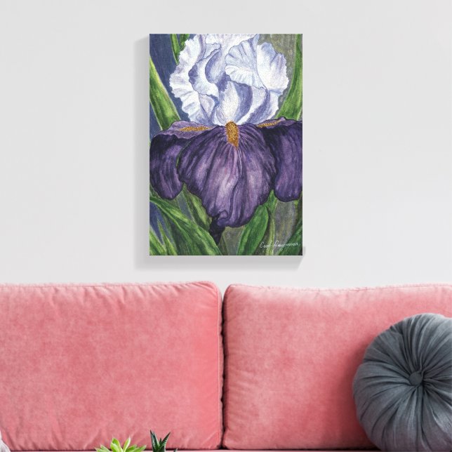 Lila Iris Flower Watercolor Paeing on Canvas (Insitu (Vardagsrum))