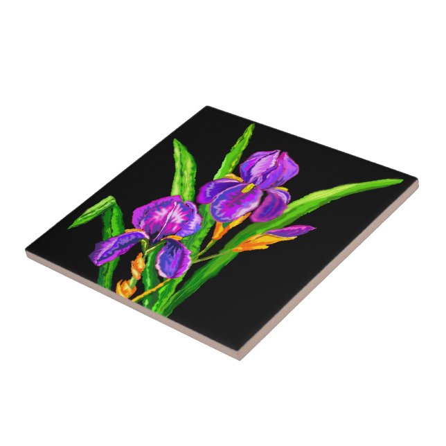 Lila Iris Flowers Ceramic Tile - Välj Färg Kakelplatta (Sidan)