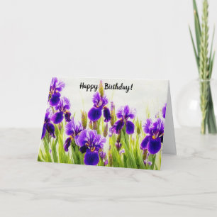 Lila Iris Flowers Flower Blommigt Birday Card Kort