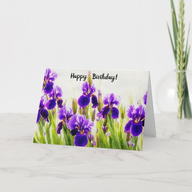Lila Iris Flowers Flower Blommigt Birday Card Kort (Framsida)