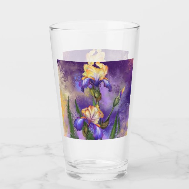 Lila Iris Flowers Glass - Målning Glaskopp (Framsida)