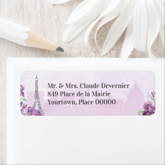 Lila iris franska servetter från Paris Returadress Etikett