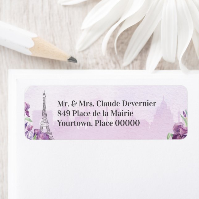 Lila iris franska servetter från Paris Returadress Etikett (Insitu)