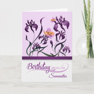Lila Iris Garden Birthday med Namn Kort