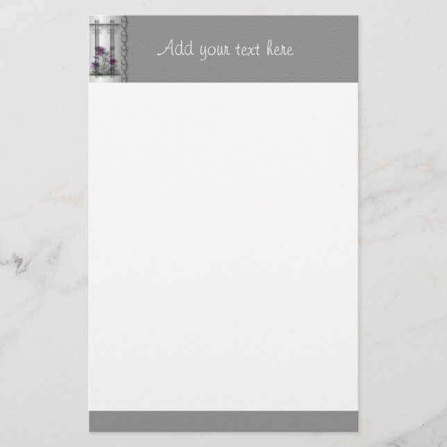 Lila Iris Garden Grind Stationery med Silver Brevpapper (Framsida)