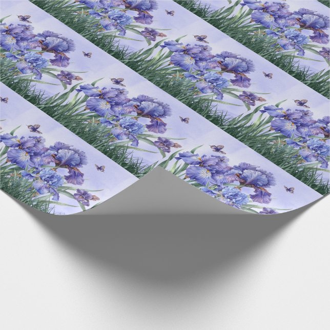 Lila Iris Garden med Butterflies Botanical Presentpapper (Hörn)