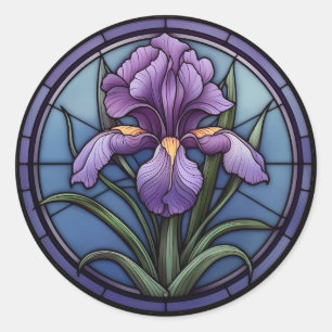Lila Iris Glasmålning Runt Klistermärke