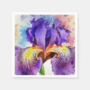 Lila iris i vattenfärg pappersservett