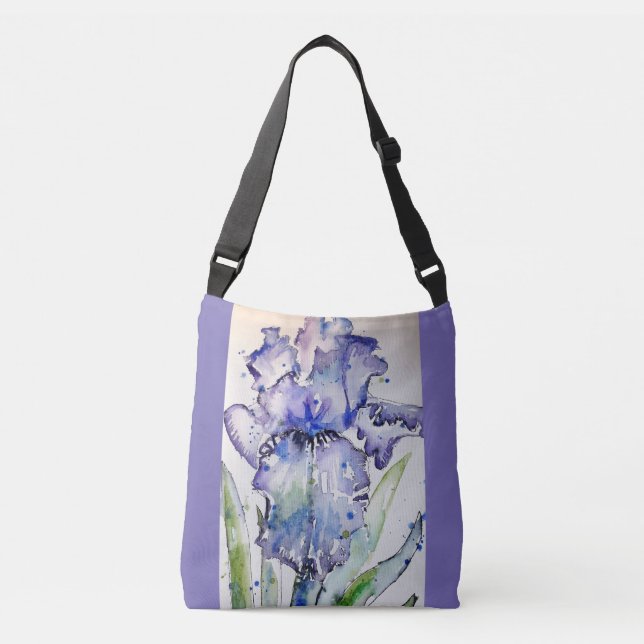 Lila Iris Irises Watercolor Crossbody Bag Axelväska (Framsida)