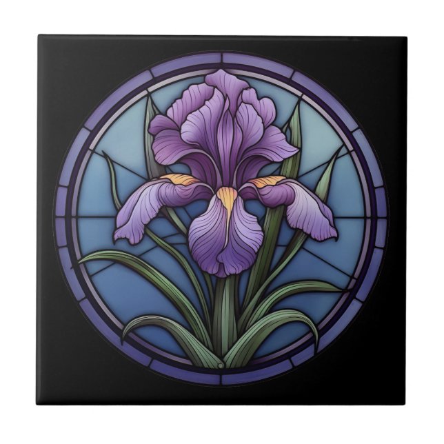 Lila Iris-lagat glas Kakelplatta (Framsidan)