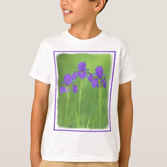 Lila Iris-målning - originalblomma T Shirt (Framsida)