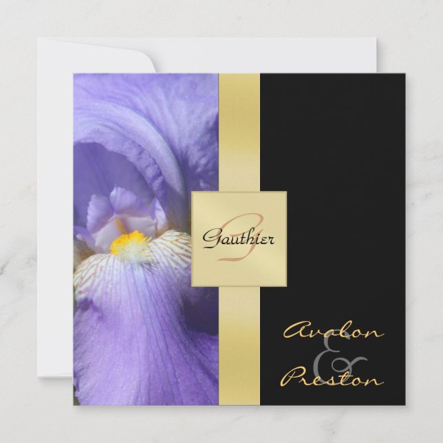 Lila Iris Monogram Formell bröllopsinbjudning Inbjudningar (Framsida)
