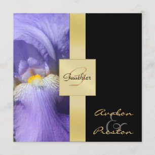 Lila Iris Monogram Formell bröllopsinbjudning Inbjudningar